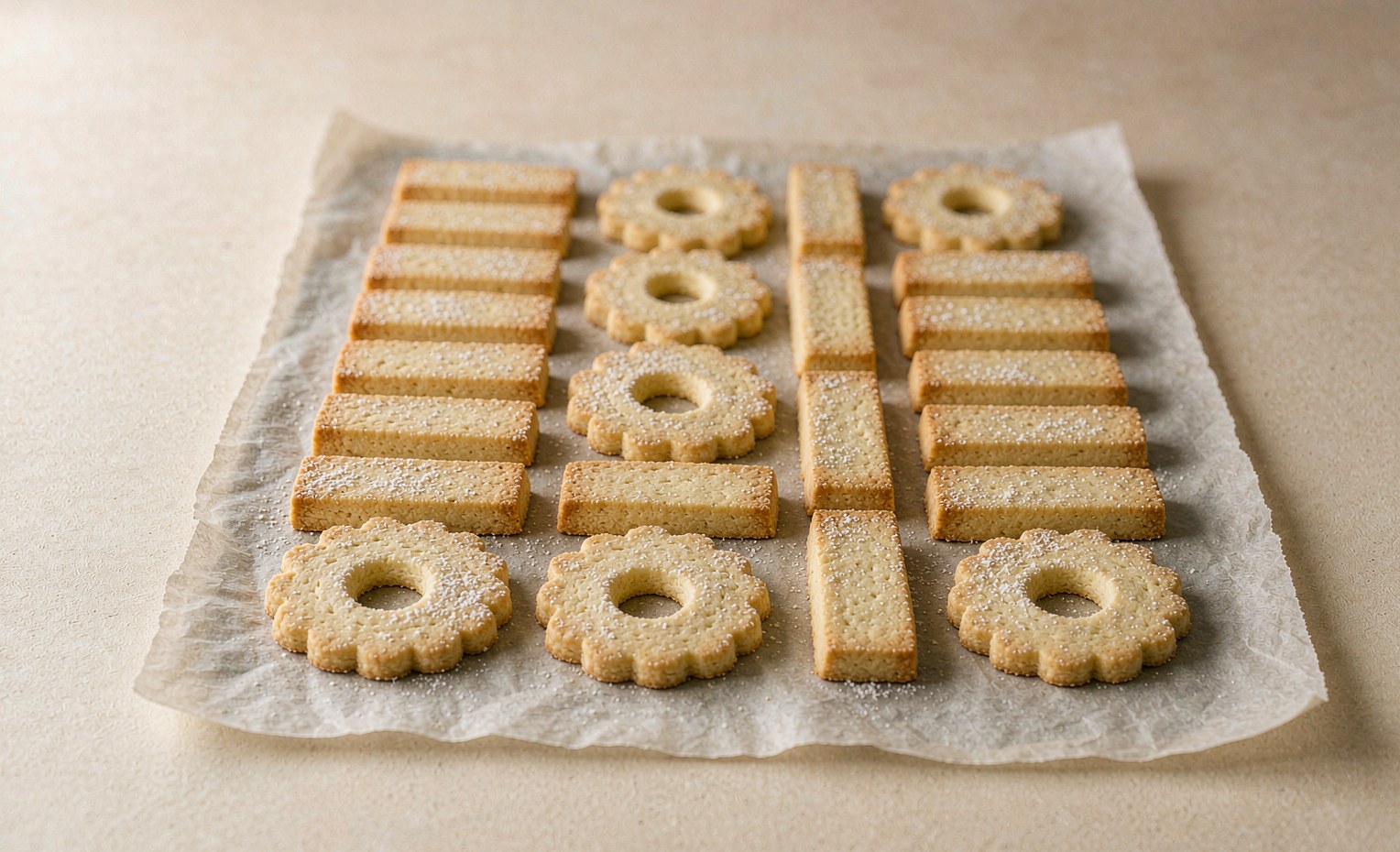 Scottish shortbread fingers and rounds on a dark wooden board